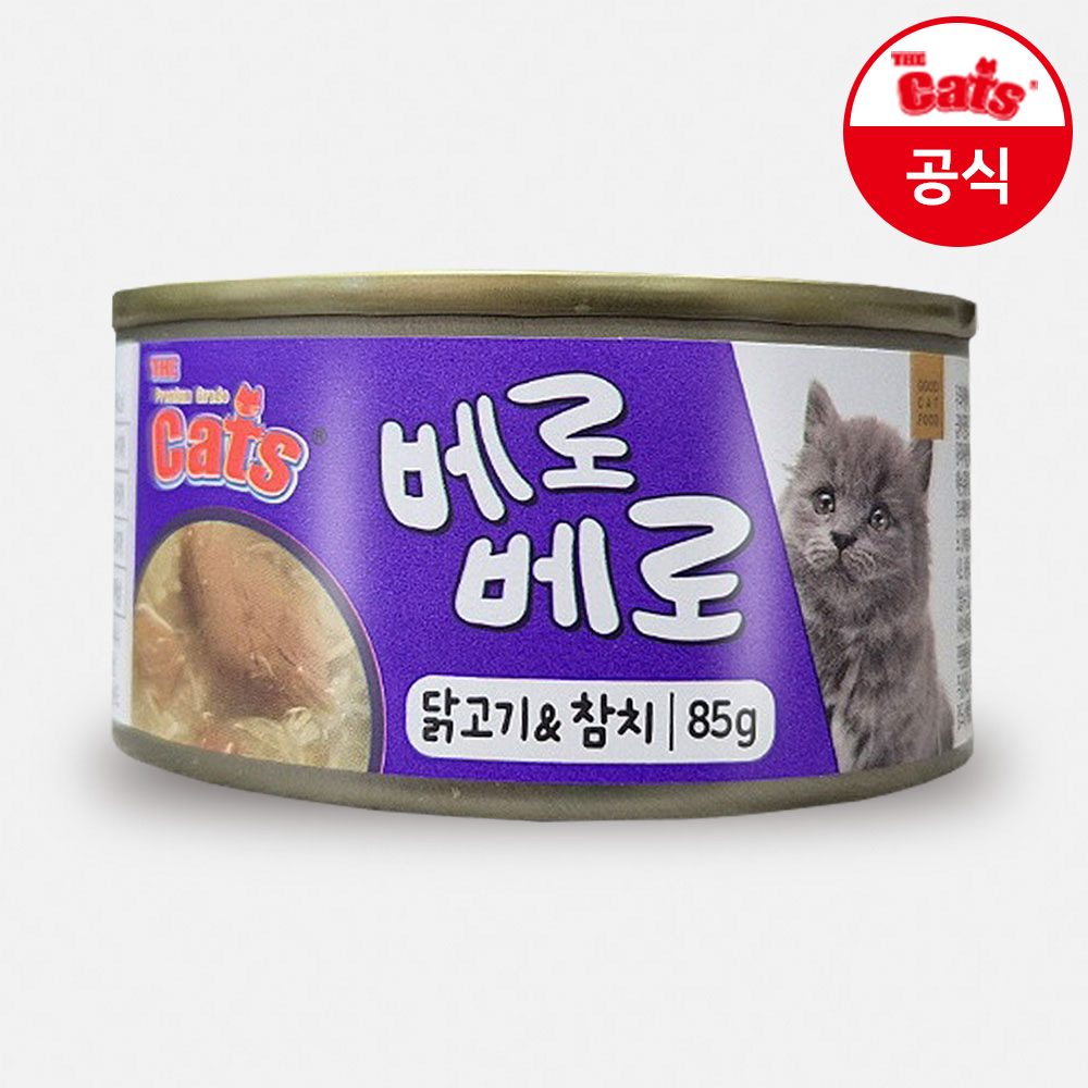 더캣츠 베로베로 고양이캔 고양이통조림 습식 사료 간식 닭고기+참치, 85g, 24개 - 상품 이미지