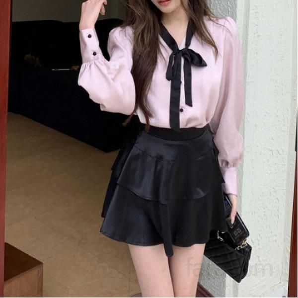 여성 하이웨이스트 A라인 티어드 플레어 미니 스커트 오피스룩 데이트룩 단정한 데일리코디 페미닌 봄 가을 4935 - 상품 이미지