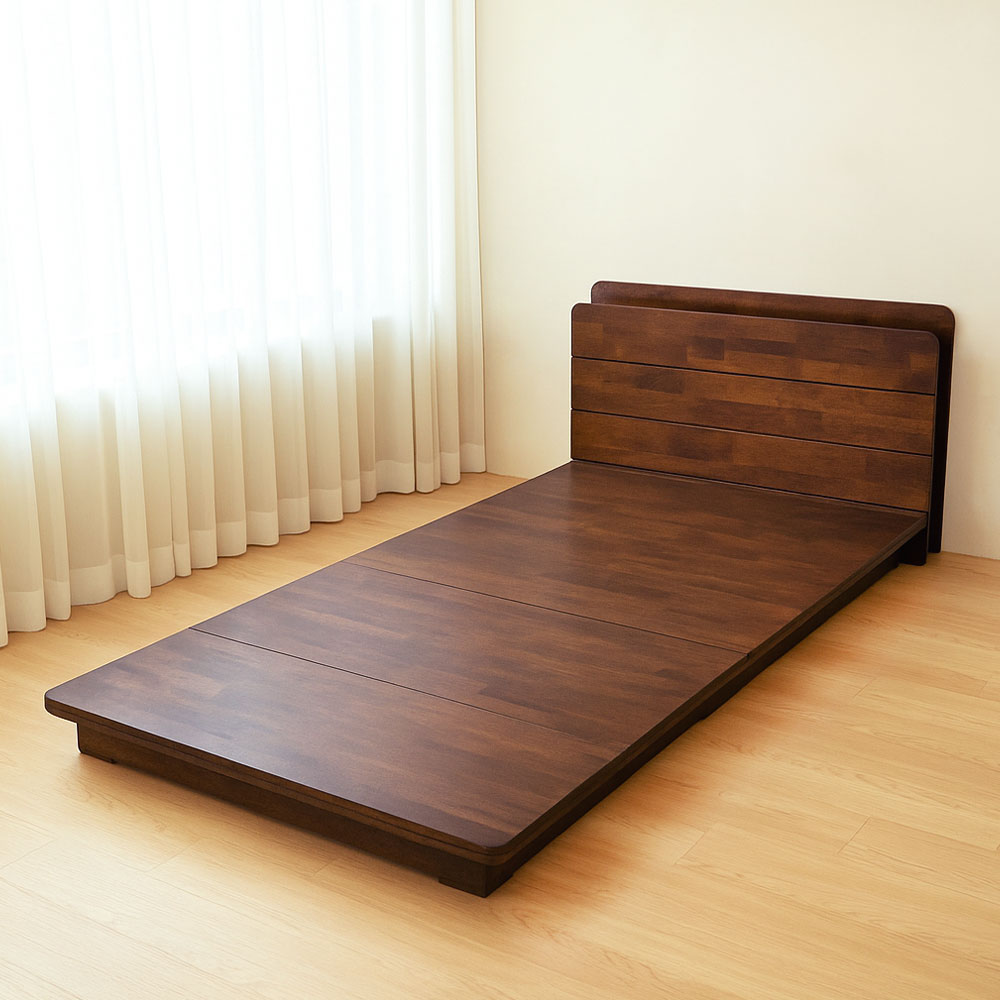 가구로움 임브레이스 고무나무 평상형 원목 침대 프레임 SS(슈퍼싱글) 월넛 / 네츄럴