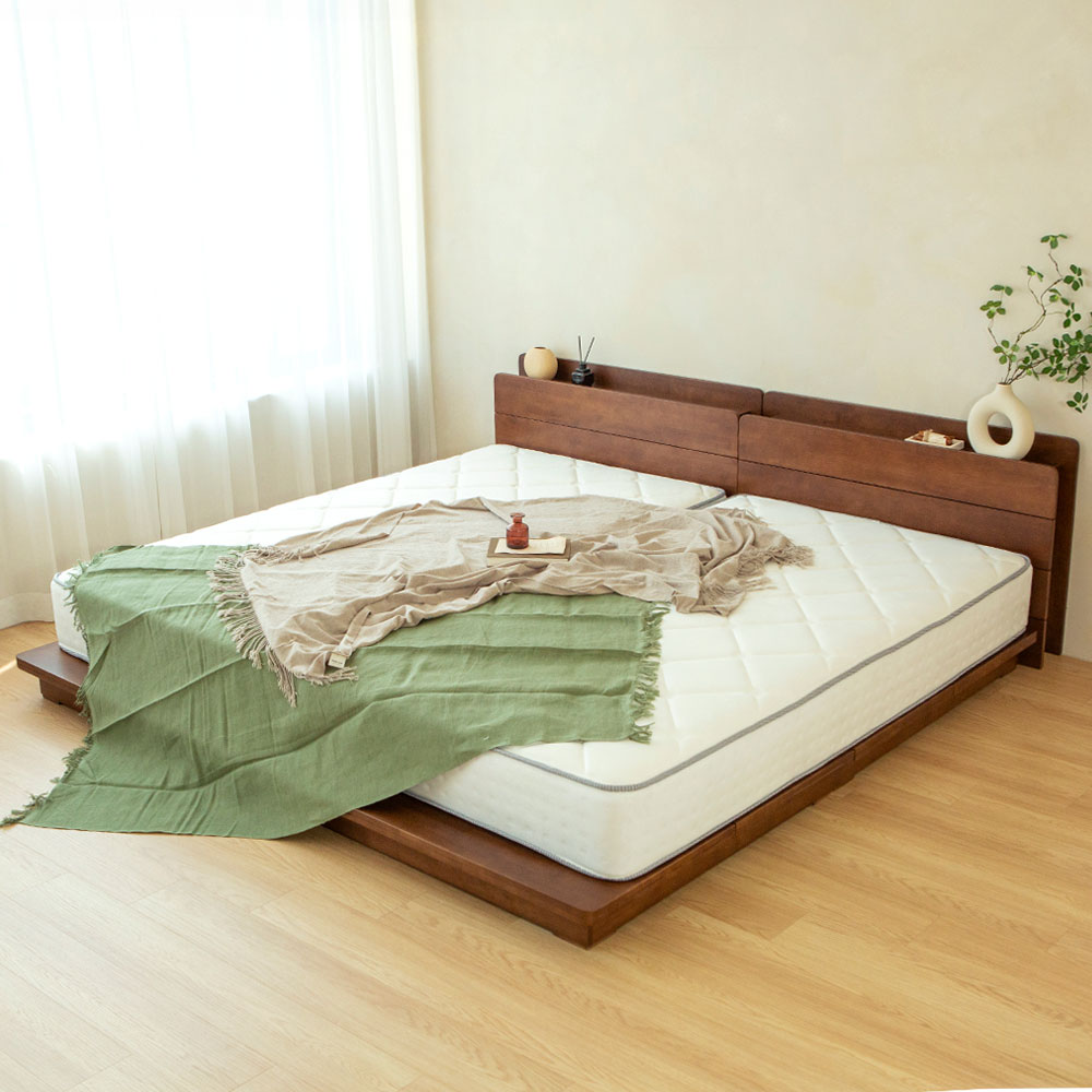 가구로움 임브레이스 고무나무 평상형 원목 침대 프레임 SS(슈퍼싱글) 월넛 / 네츄럴