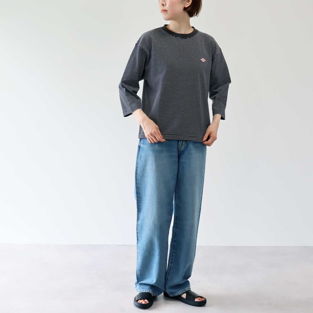 단톤 여성 라운드넥 7부 스트라이프 티셔츠 25FW DT-C0131TCB 베이지/그레이 S - 상세 이미지 3