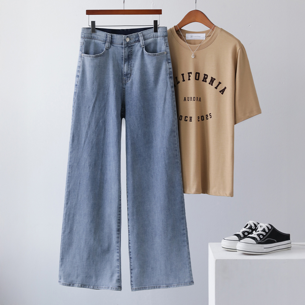 투르 기능성 쿨원단 썸머 히든밴딩 여유핏 와이드 데님 팬츠 - 상세 이미지 2