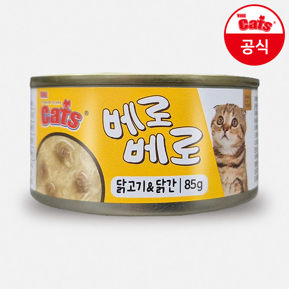 더캣츠 베로베로 고양이캔 고양이통조림 습식 사료 간식 닭고기+닭간, 85g, 24개 - 상품 이미지