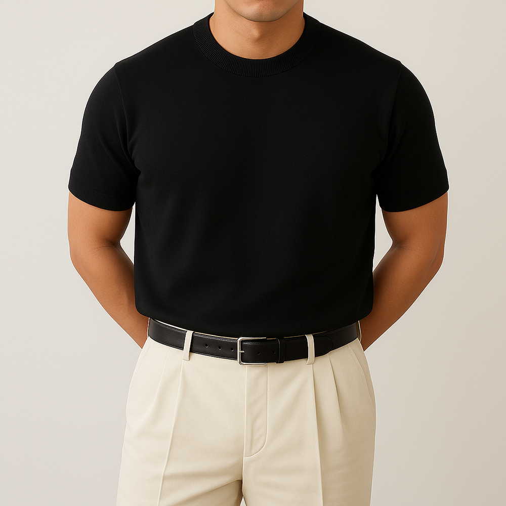 머슬핏 남자반팔니트 여름 니트 LOGAN LAINE 블랙, XL (110)