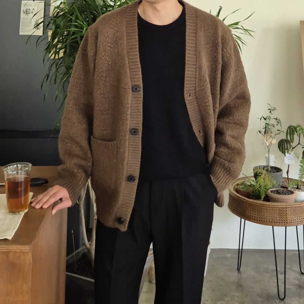 남자가디건 오버핏 두툼한 꽈배기 캐시미어 가디건