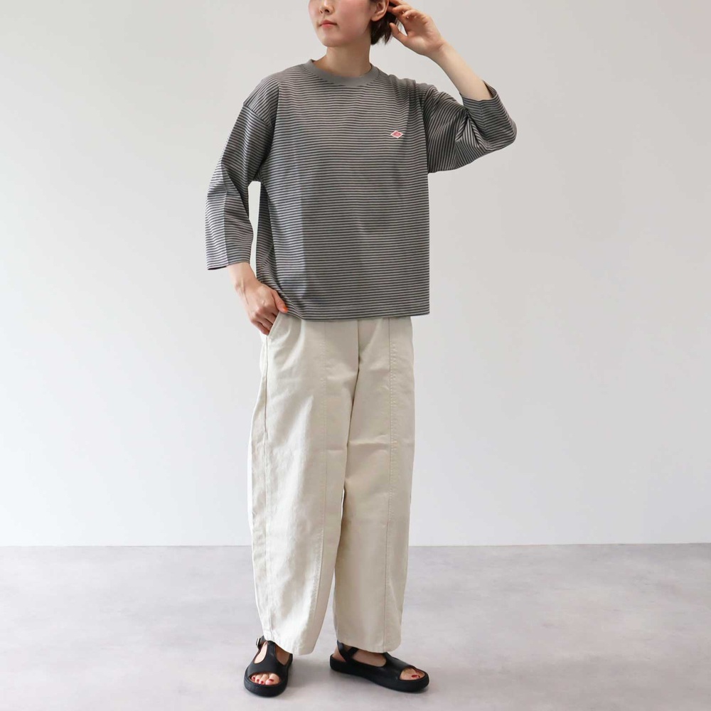 단톤 여성 라운드넥 7부 스트라이프 티셔츠 25FW DT-C0131TCB 베이지/그레이 S - 상세 이미지 4