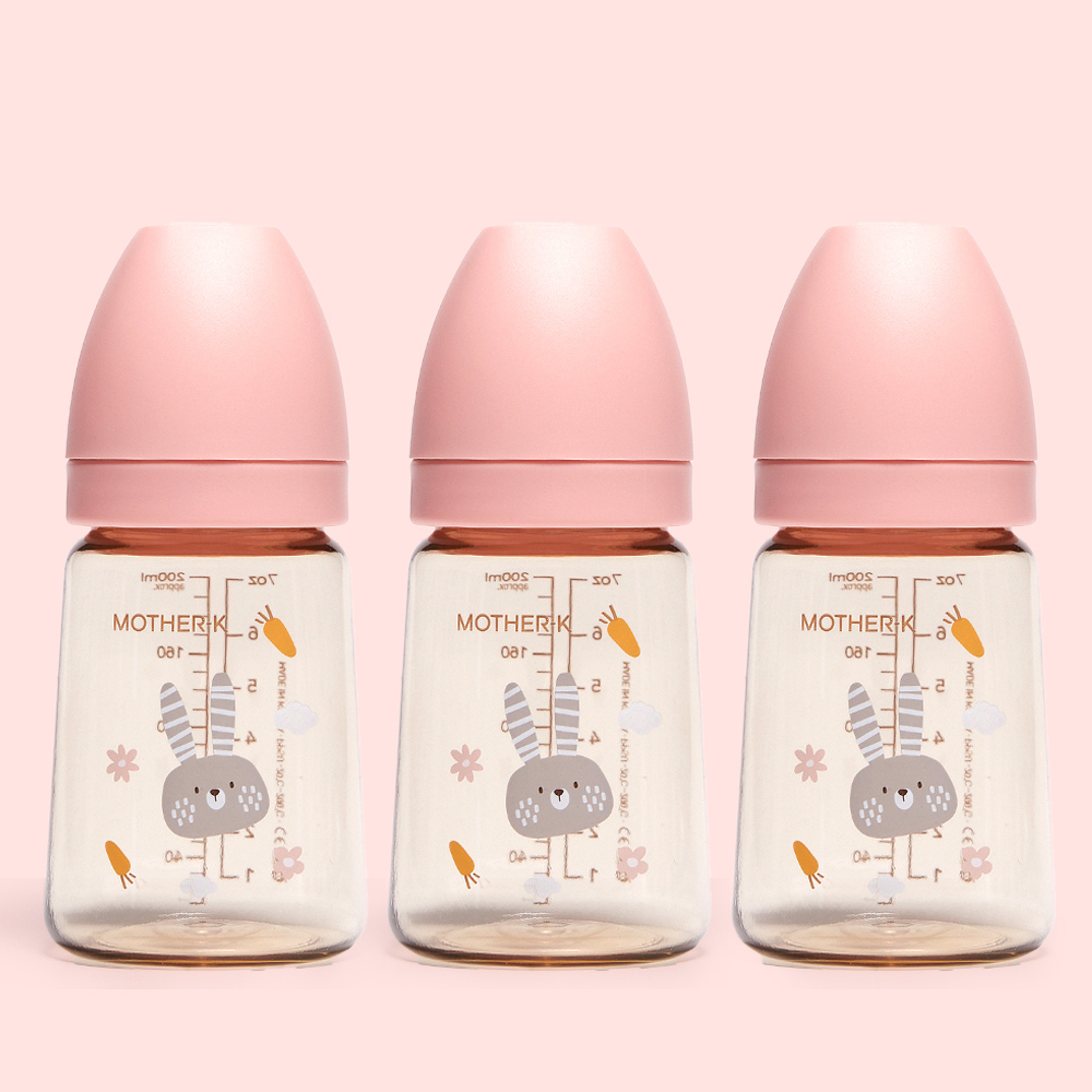 마더케이 신생아 PPSU 젖병 배앓이방지 (노꼭지) 180ml, 3개, 토끼 블라썸