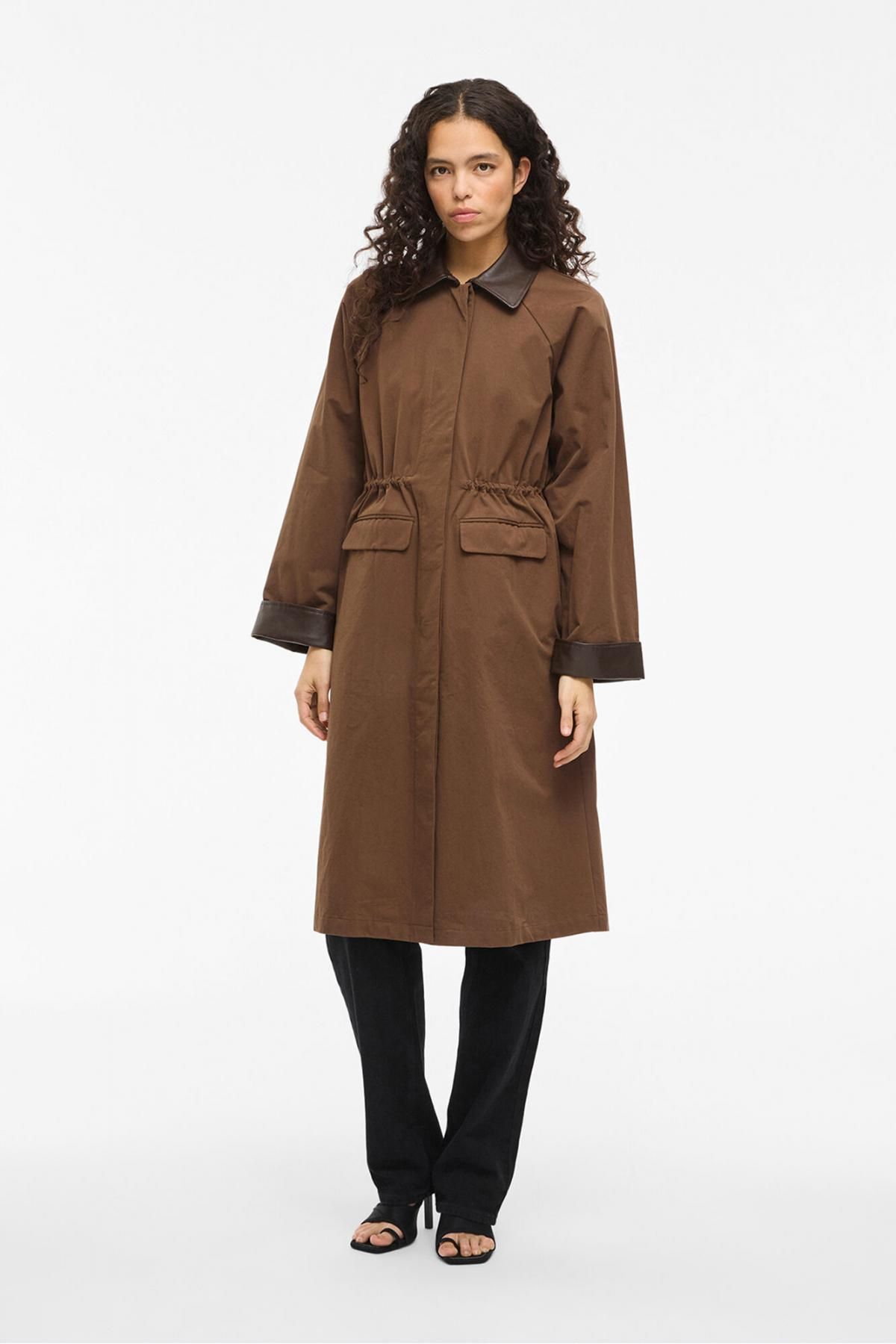 빌라 가죽 칼라 커프스 롱 트렌치코트 5242341 MARRON OSCURO - 상세 이미지 2