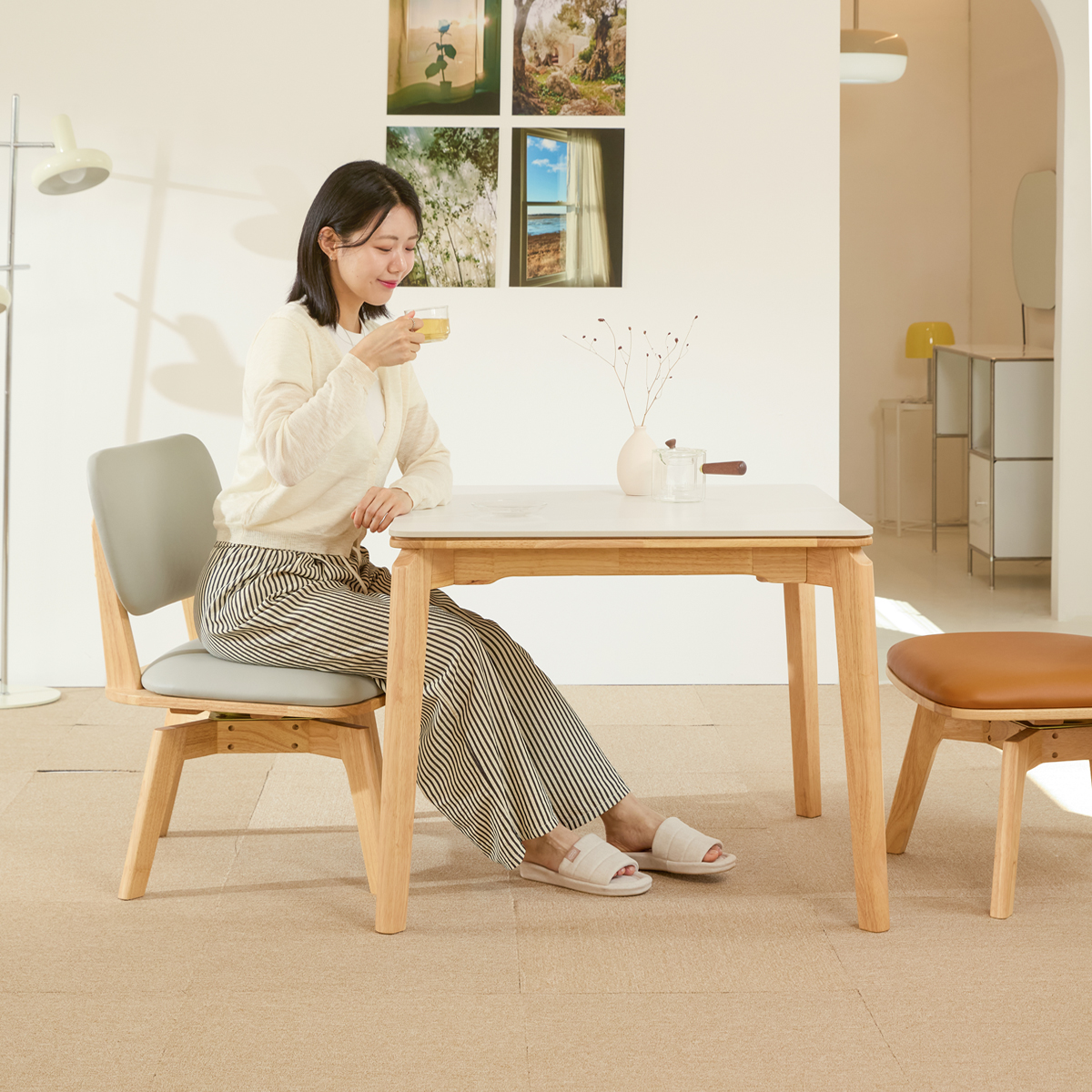 헤닝 오트밀 올화이트 세라믹 6인 낮은식탁 테이블 1800 상품 이미지
