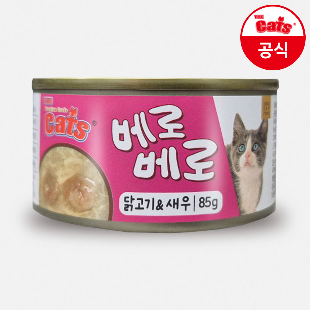 더캣츠 베로베로 고양이캔 고양이통조림 습식 사료 간식 닭고기+새우, 85g, 24개 - 상품 이미지