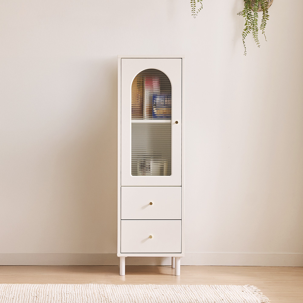 장인가구 쿠르바 그릇 장식 주방수납장 높은 400 2단서랍 유리장, 2단, 화이트