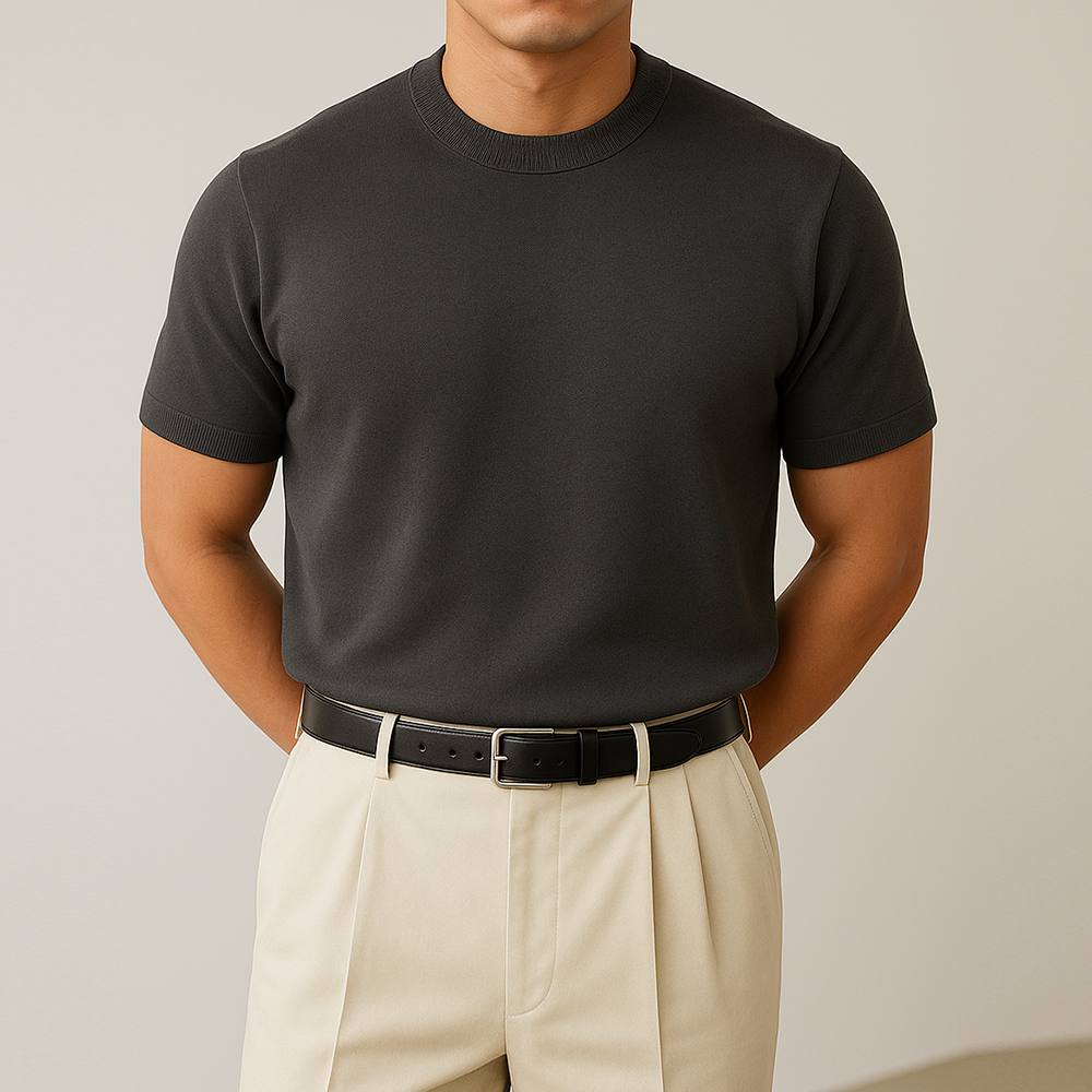 머슬핏 남자반팔니트 여름 니트 LOGAN LAINE 차콜, M (95-100)