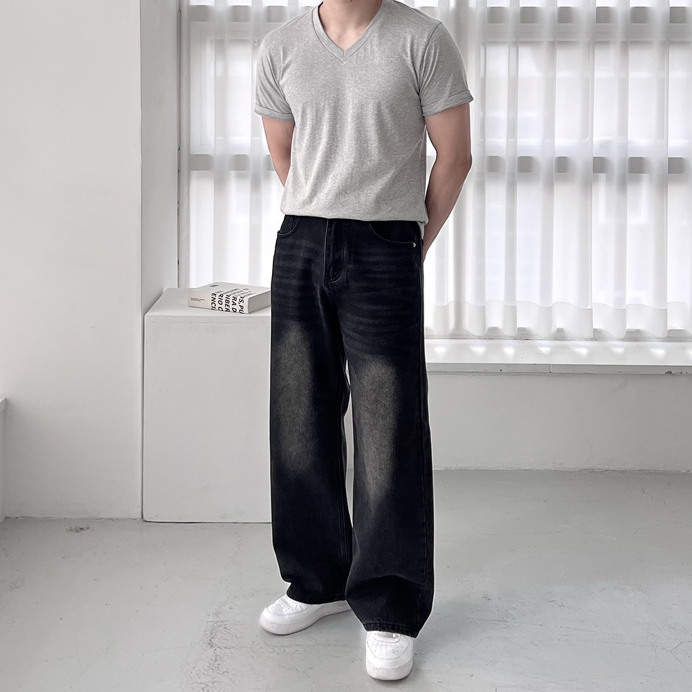 1+1 남자브이넥반팔티 무지티셔츠 20수반팔 흰색면티 - 상세 이미지 3