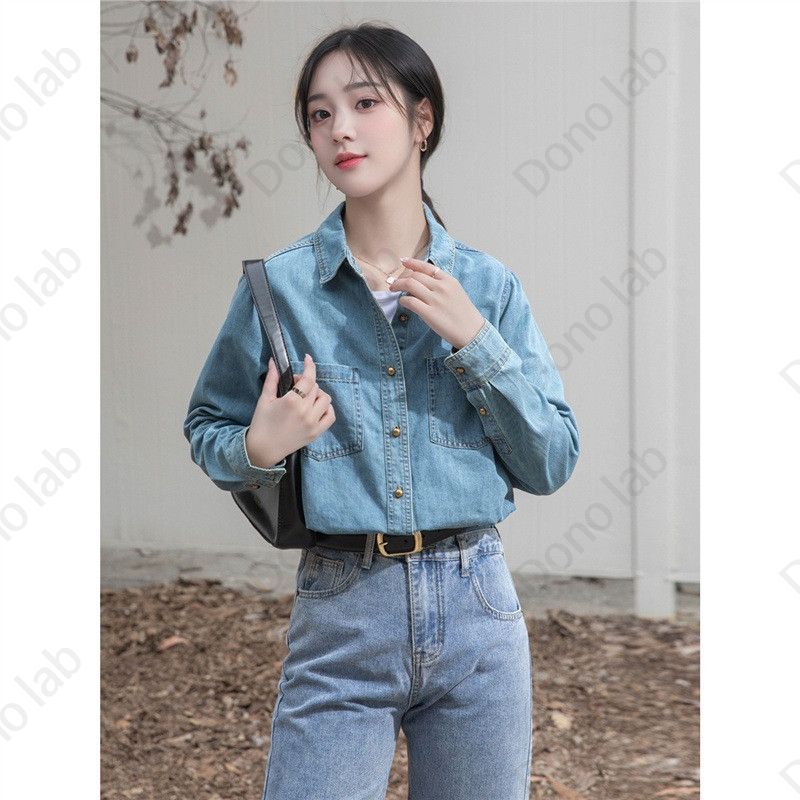 블루 데님 셔츠 여성 봄 가을 레이어드 간절기 청남방 - 상품 이미지