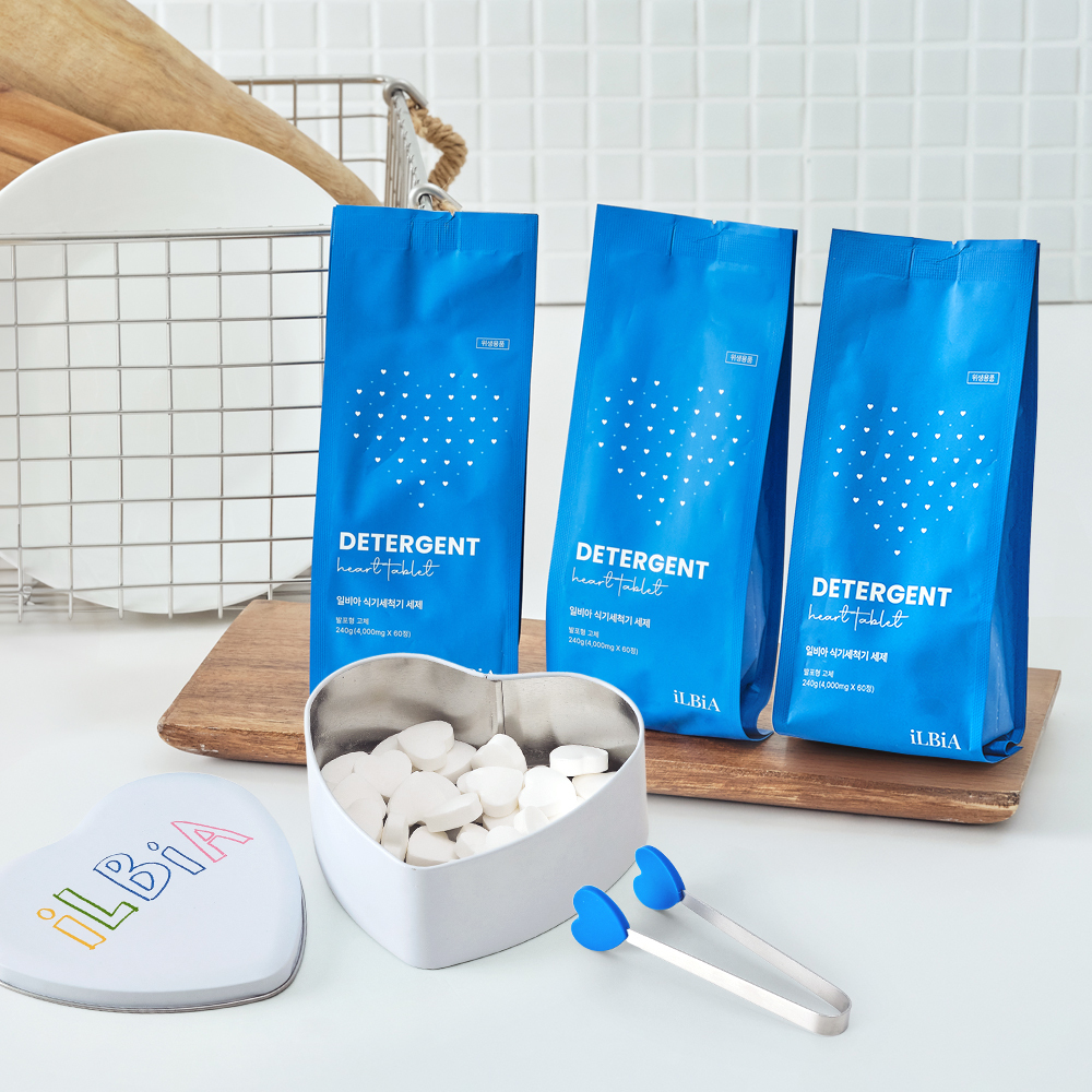 일비아 식기세척기 세제 올인원 식세기세제 린스 아기 하트 타블렛 LG 삼성 SK 밀레 호환 / 60정x3개