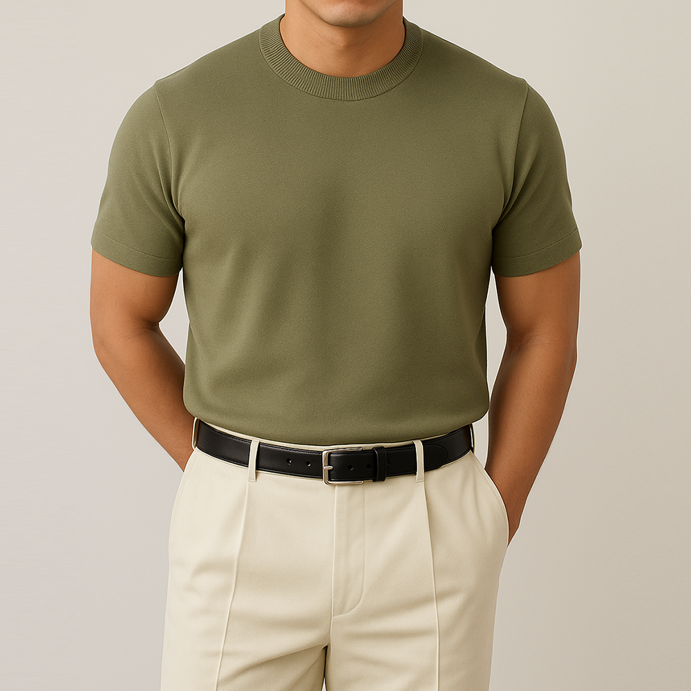 머슬핏 남자반팔니트 여름 니트 LOGAN LAINE 라이트카키, XL (110)