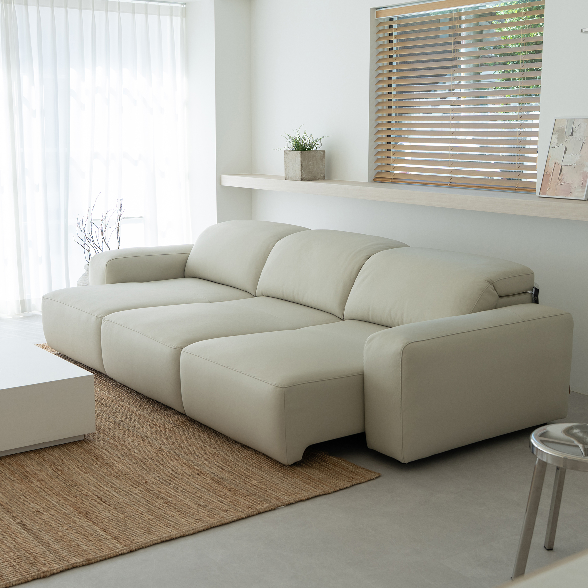 가죽 슬립 4인용 전동 리클라이너 슬라이드 무빙 모션 소파 전체 천연가죽