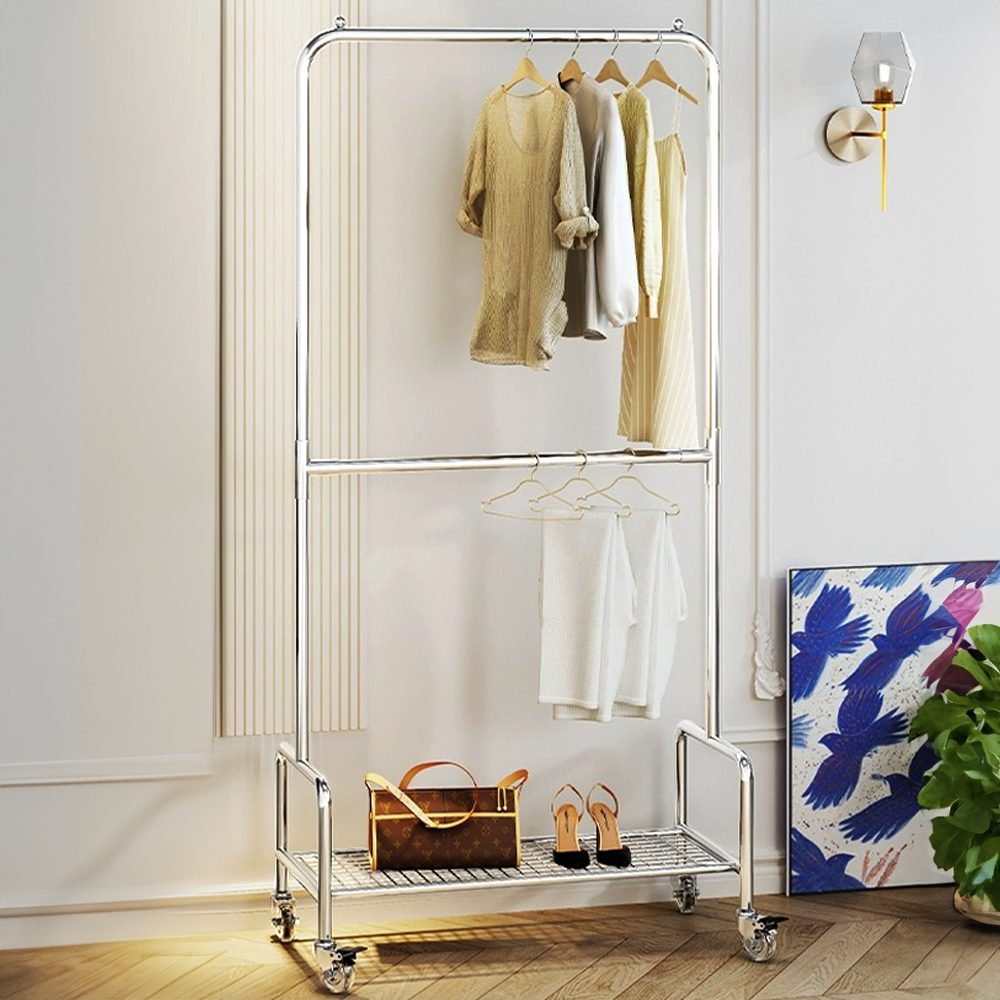 아르제룸 2단 철제 이동식행거 M 튼튼한 드레스룸 스탠드 옷걸이 행거