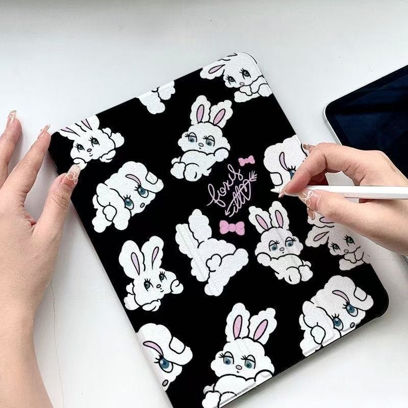 블랙 토끼 투명 3단 커버 케이스 iPad Air4 5 Pro7 8 9 10세대