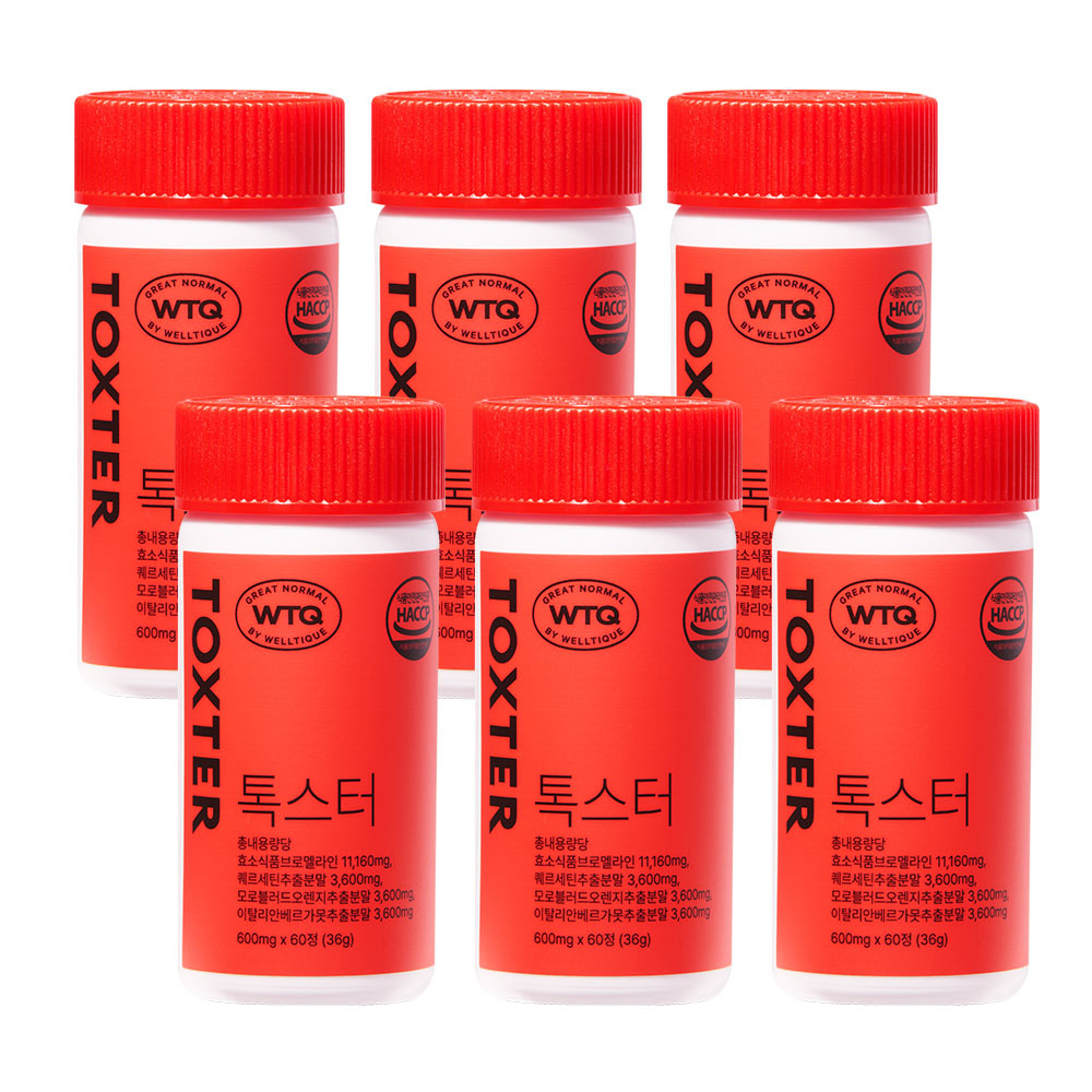 톡스터 6대부스터원료 브로멜라인 퀘르세틴 모로오렌지 베르가못 60g, 6개