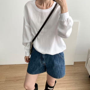 [당일발송] 린넨 맨투맨 오버핏 시원한 레이온 데일리 라운드티 웨어링무드... 착용 후기 | 사이즈/핏 총정리 - 상품 이미지 1