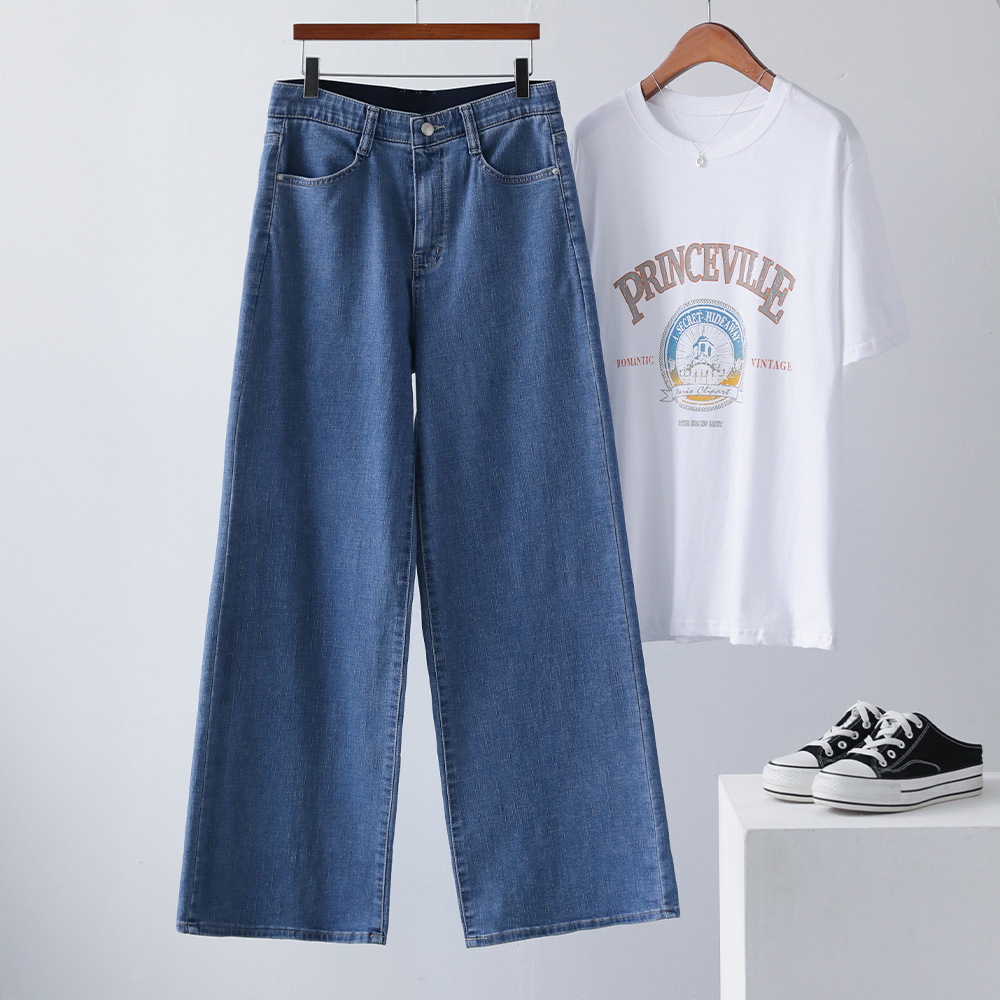 투르 기능성 쿨원단 썸머 히든밴딩 여유핏 와이드 데님 팬츠 - 상세 이미지 3