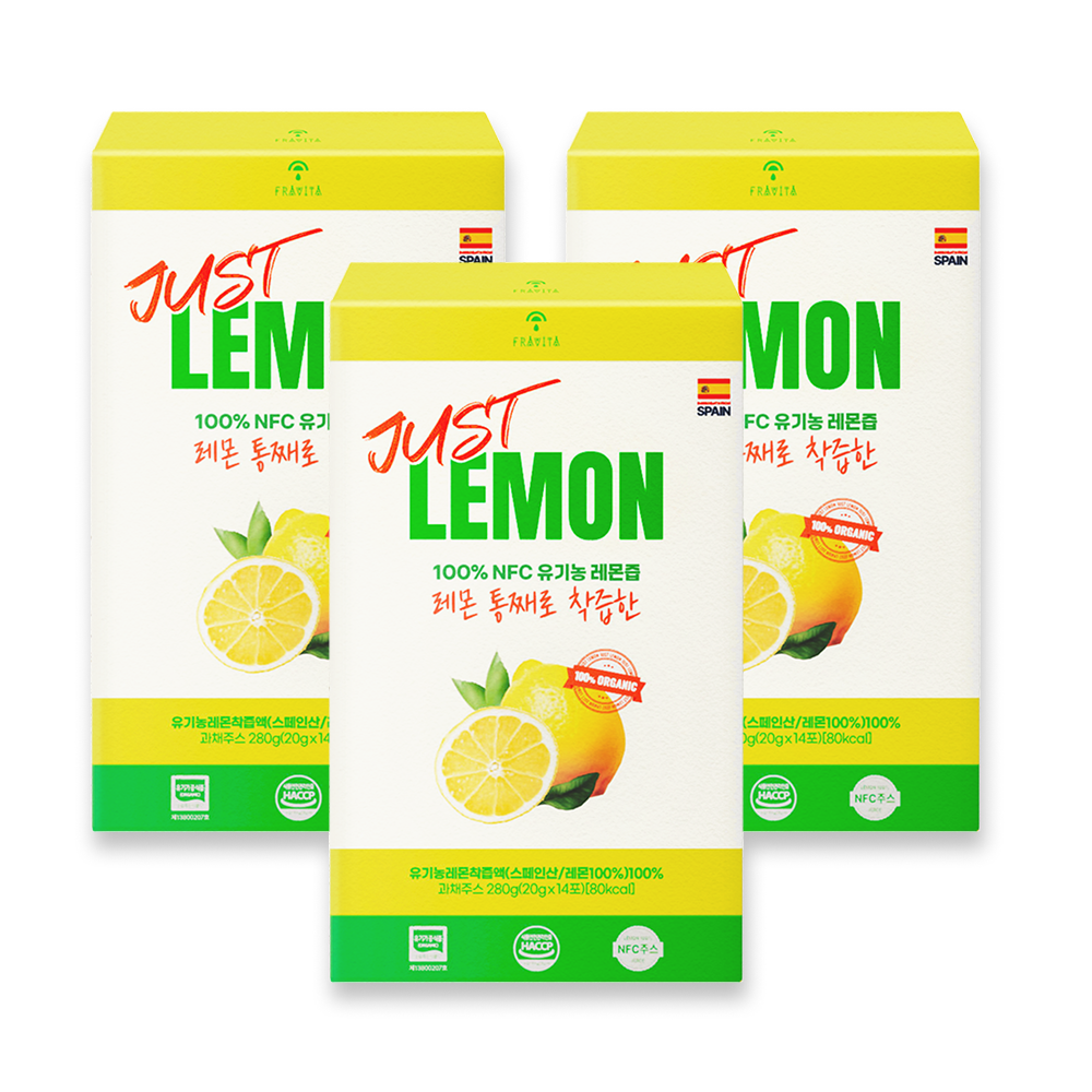 저스트레몬 100% NFC 유기농 레몬즙 스틱 레몬수 레몬원액 20g 14포, 3개