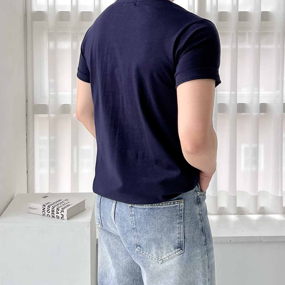 1+1 남자브이넥반팔티 무지티셔츠 20수반팔 흰색면티 이미지 3
