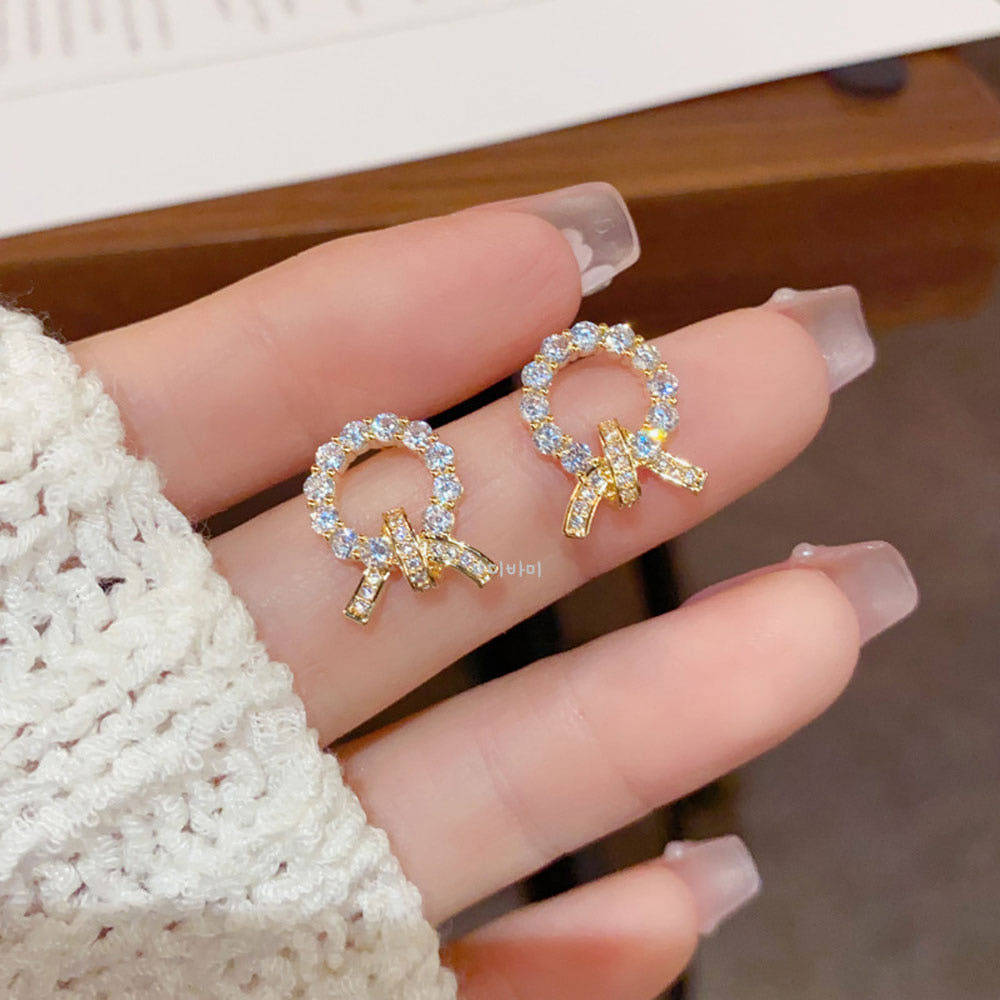 써클 큐빅 데일리 스터드 볼 골드 귀걸이 14K 럭셔리 이어링 - 상세 이미지 5