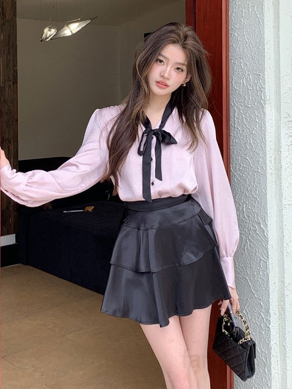 여성 하이웨이스트 A라인 티어드 플레어 미니 스커트 오피스룩 데이트룩 단정한 데일리코디 페미닌 봄 가을 4935 - 상세 이미지 4