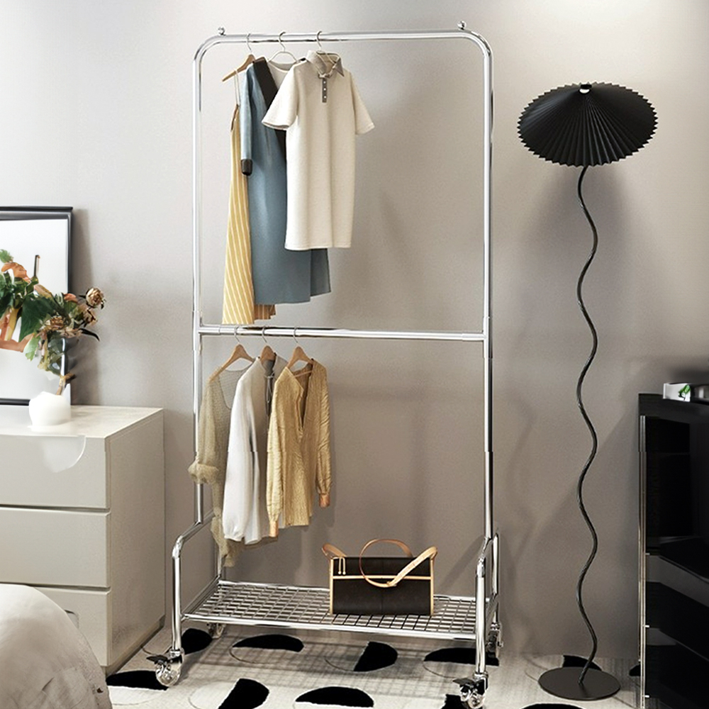 아르제룸 2단 철제 이동식행거 M 튼튼한 드레스룸 스탠드 옷걸이 행거