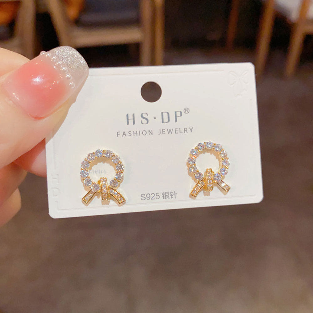 써클 큐빅 데일리 스터드 볼 골드 귀걸이 14K 럭셔리 이어링 - 상세 이미지 2