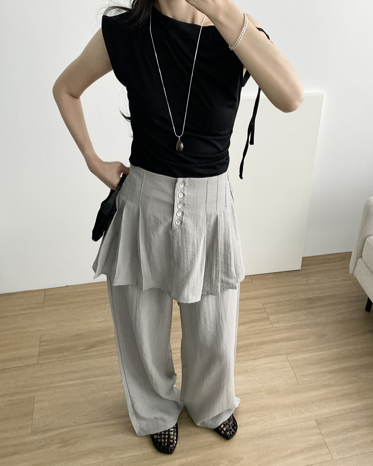 [당일발송] 켄달 밴딩 팬츠 시어 레이어드 팬츠 웨어링무드 (2c) - 상세 이미지 3