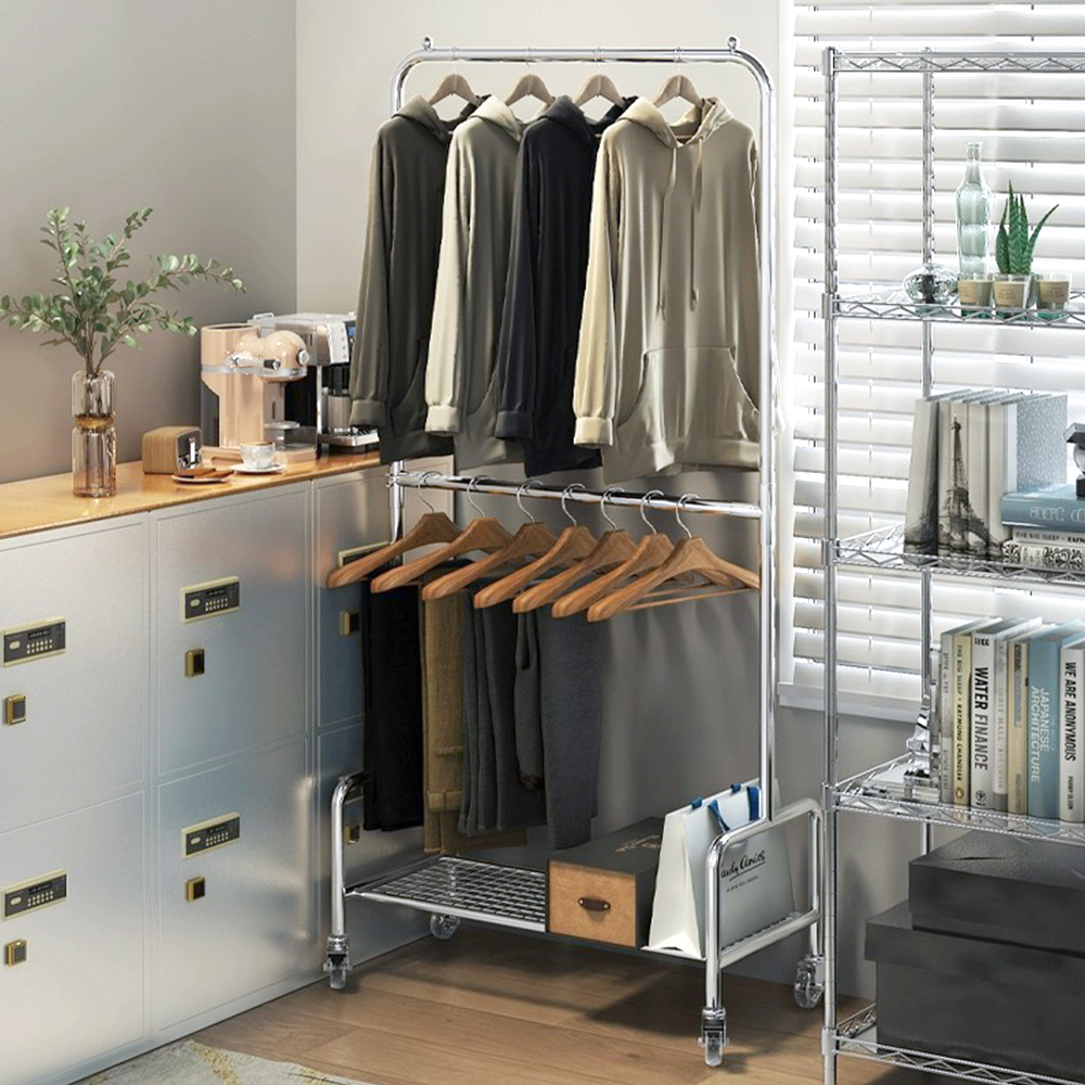 아르제룸 2단 철제 이동식행거 M 튼튼한 드레스룸 스탠드 옷걸이 행거