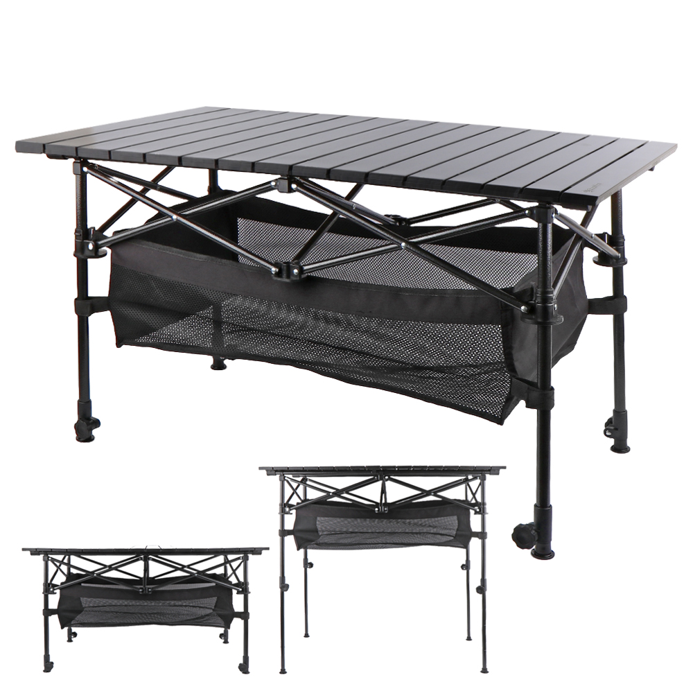 브리즈문 높이조절 접이식 캠핑 롤 테이블 높이조절 휴대용 사이드 보조 테이블 블랙 중형