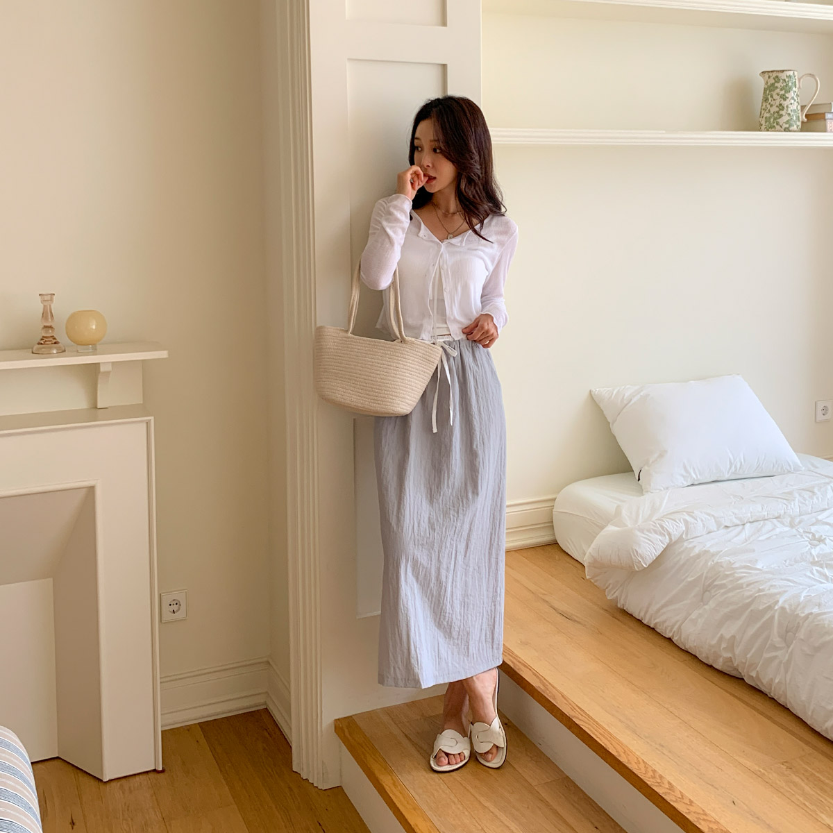 여름 바스락 스커트 나일론 롱 아노락 스커트 - 상세 이미지 5