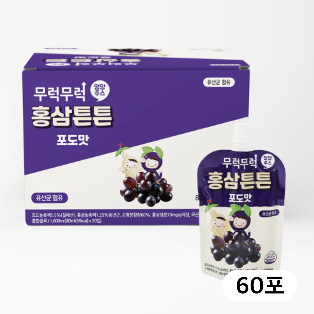 무럭무럭 홍삼튼튼 유산균 주스 포도, 80ml, 60개