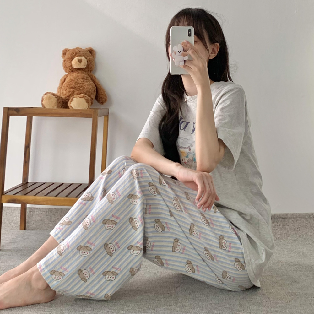 1+1 파자마파티 빅사이즈파자마 여름잠옷바지 가을 긴바지 귀여운 여성 잠옷 - 상세 이미지 5