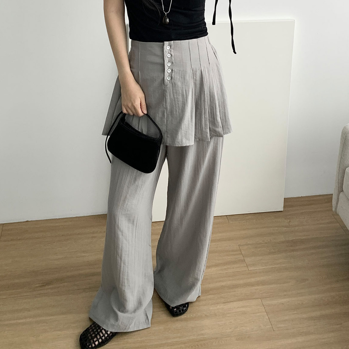 [당일발송] 켄달 밴딩 팬츠 시어 레이어드 팬츠 웨어링무드 (2c) - 상품 이미지