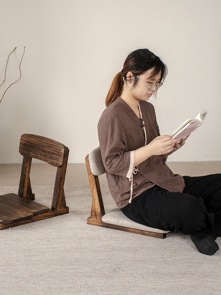 고급 좌식 등받이 의자 일식집 기도 다도 명상 찻상 한옥 카페 일본식 인테리어 기본색 나무 의자 1개 - 상세 이미지 2