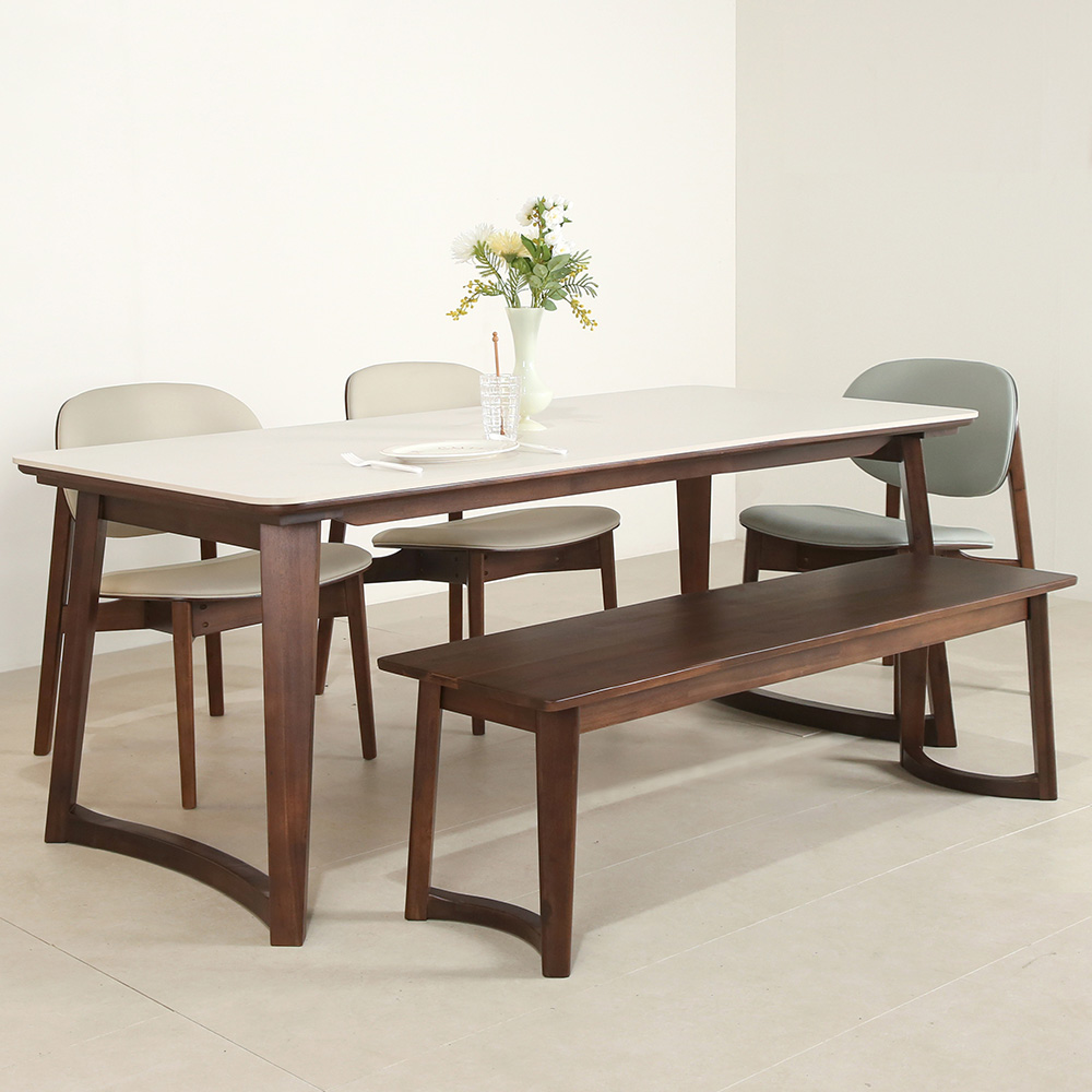 스코나 레스튼 원목 포세린 세라믹 6인 낮은 식탁세트(벤치1개+의자3개)