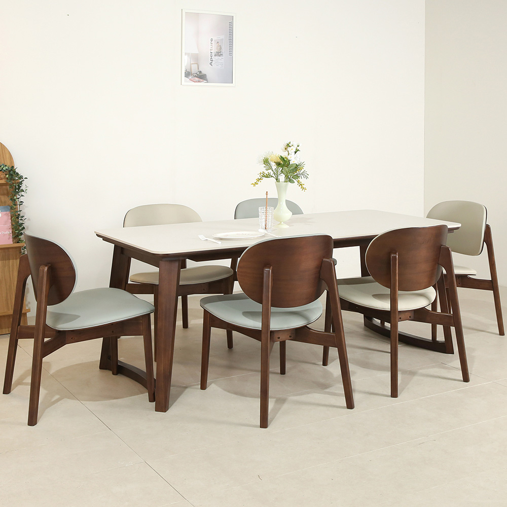 스코나 레스튼 원목 포세린 세라믹 6인 낮은 식탁세트(의자6개)