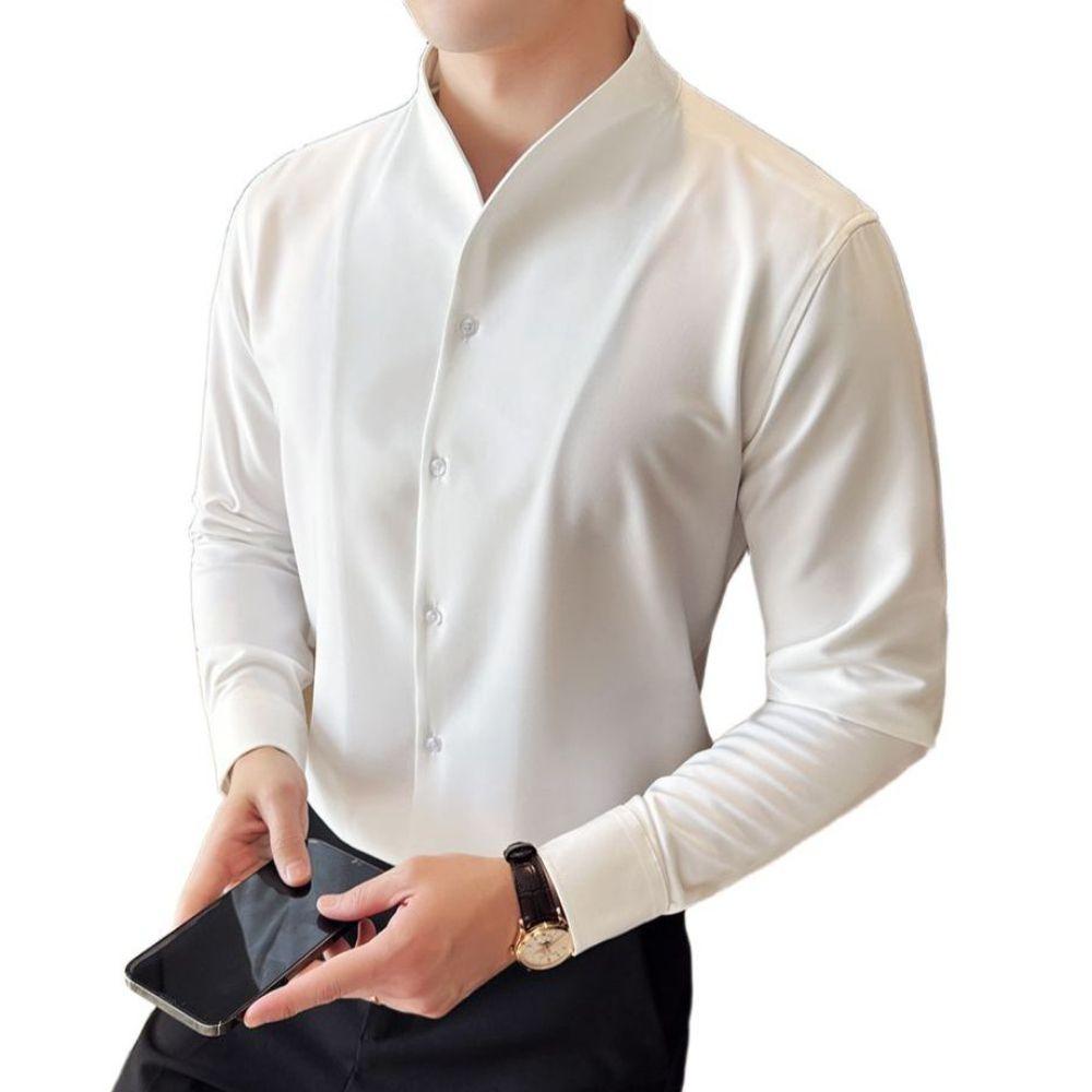 남자 차이나 셔츠 슬림핏 드레스 세미 화이트 정장 긴팔 하얀색 M - 상품 이미지
