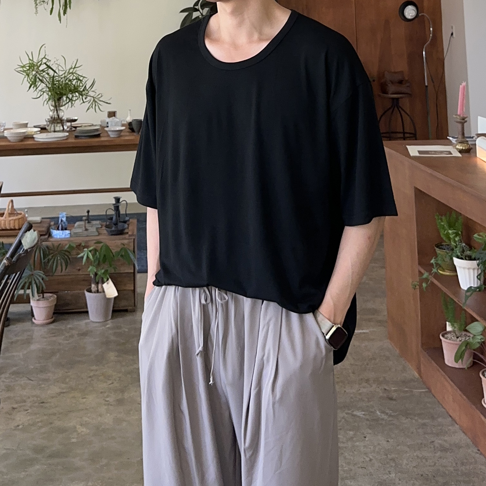 남자 반팔티 U넥 유넥 실켓 쿨 티셔츠 남자 오버핏반팔 - 상세 이미지 3