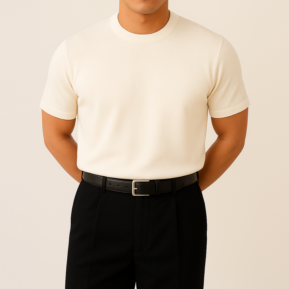 머슬핏 남자반팔니트 여름 니트 LOGAN LAINE 아이보리, L (105)