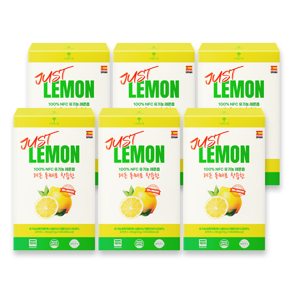 저스트레몬 100% NFC 유기농 레몬즙 스틱 레몬수 레몬원액 20g 14포, 6개