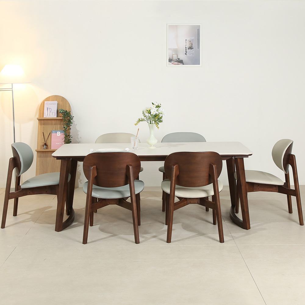 스코나 레스튼 원목 포세린 세라믹 6인 낮은 식탁세트(의자6개)