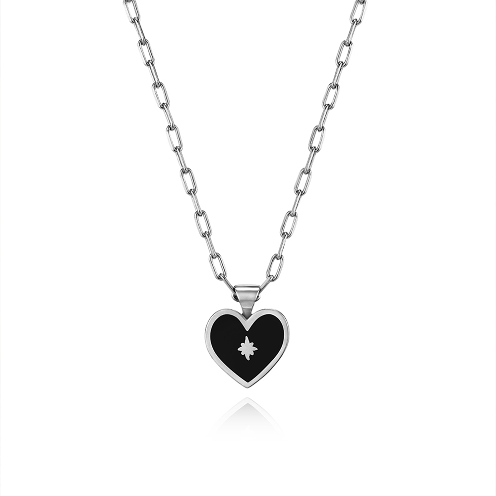 [바이이에르] Heart spade enamel necklace black (Silver) BH6N36638WB450 - 상세 이미지 2