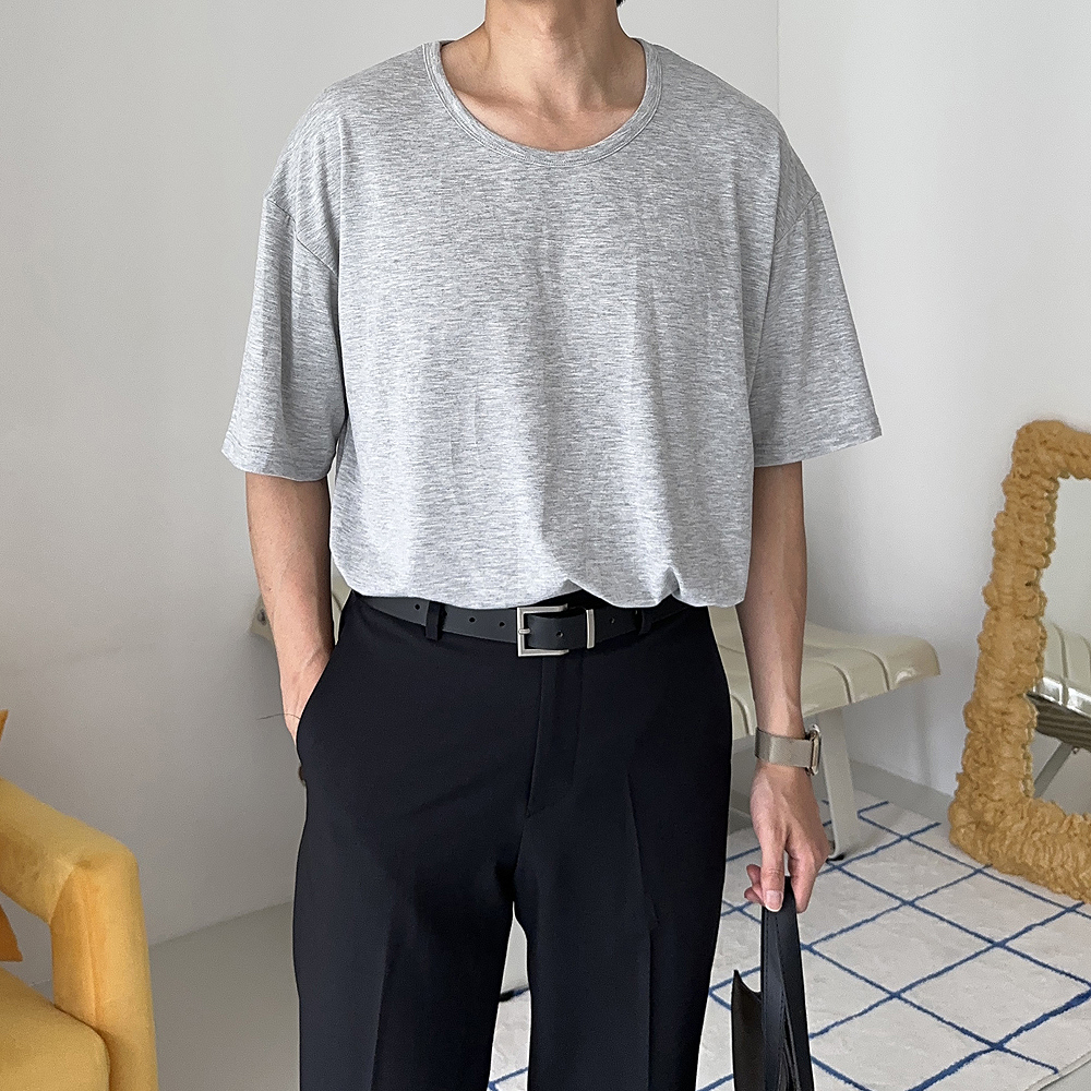 남자 반팔티 U넥 유넥 실켓 쿨 티셔츠 남자 오버핏반팔 - 상품 이미지