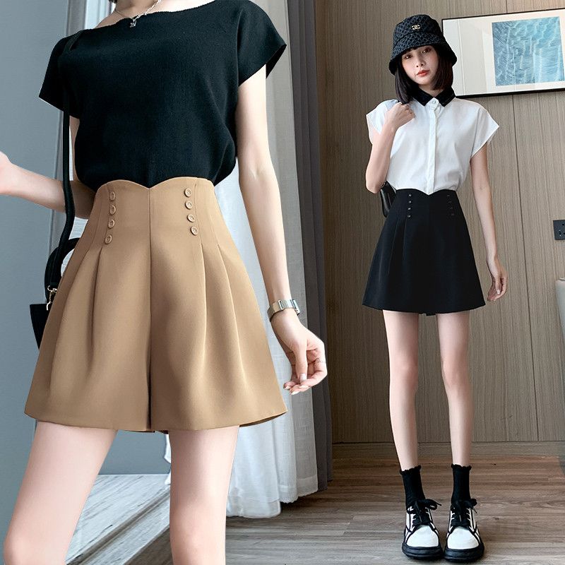 여성 빅사이즈 하이웨스트 플리츠 주름 A라인 와이드 숏팬츠 치마바지 데일리 오피스룩 정장 봄 여름 8111